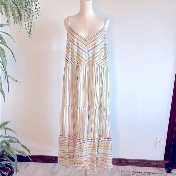 NWT Boho Chic Striped Multicolor Ruffled Hem Long Maxi Dress / Women’s Size 3X - Picture 1 of 8